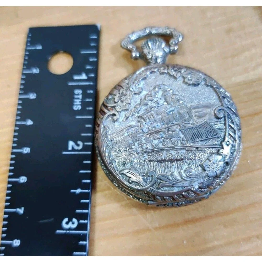 GENEVA Train Pocket Watch Silvertone For Parts Or Repairs